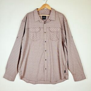 Prana Mens XXL Brown Check Plaid Long Sleeve Lightweight Outdoors Travel‎ Shirt